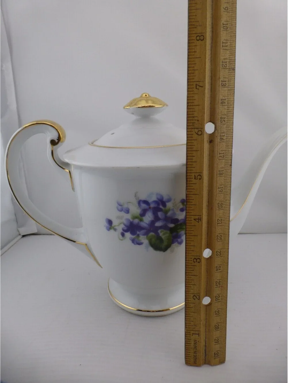 UCAGCO China White Teapot Purple Violets Gold Trim Made in Japan Floral - H2
